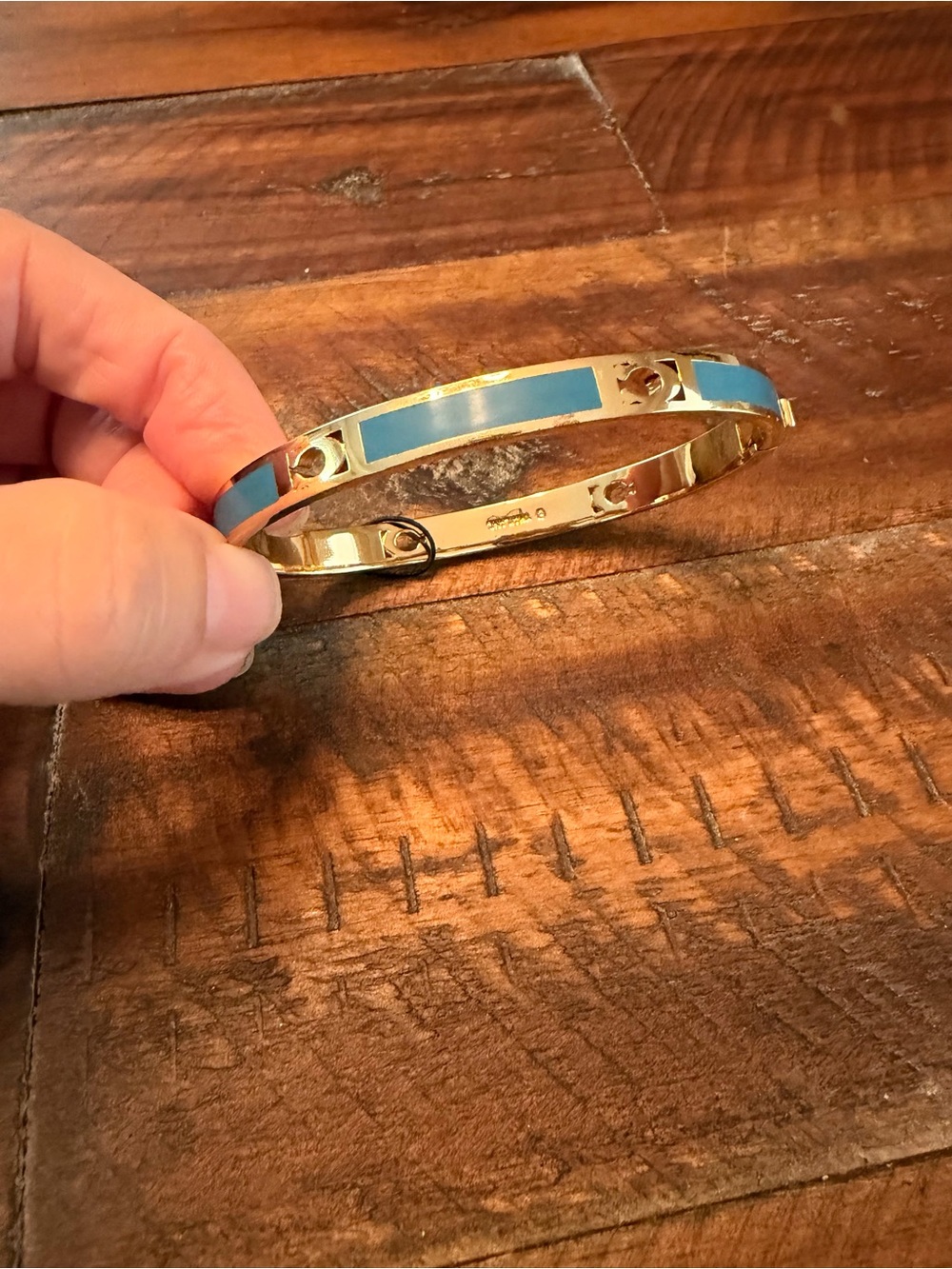 Coach Gold-Tone Bangle with Teal Inlay - Picture 2 of 8